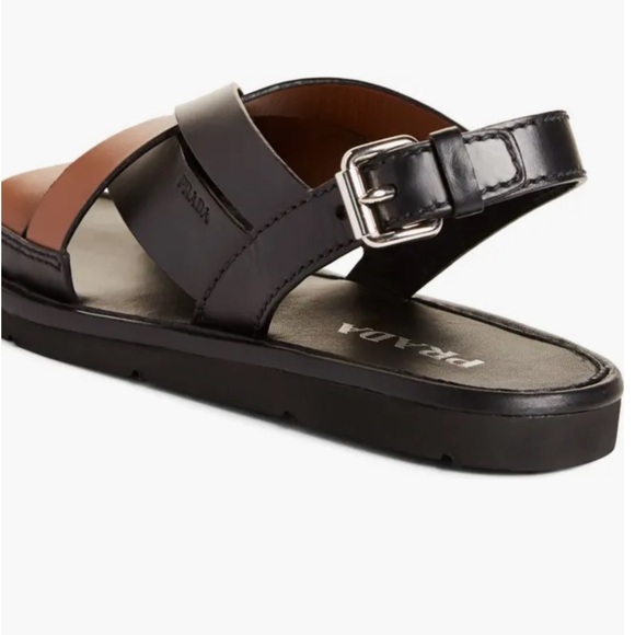Authentic Prada Crisscross Women's Leather Sandals Black/Cognac - Picture 4 of 7